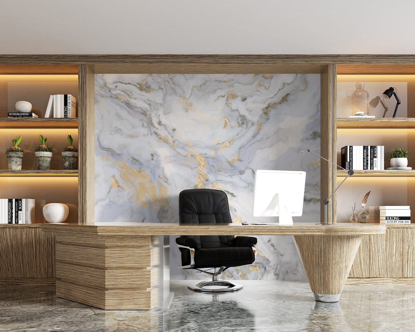 Marble wallpaper - Peel and Stick - Marble Wall Mural, marble look, living room, mural, marble texture