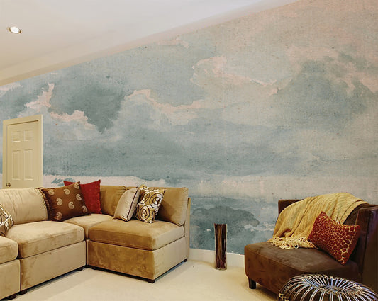 Vintage Clouded Wall Mural, Sky Scene Wallpaper, Vintage removable wallpaper, Repositionable, Peel and Stick, Vintage wall art,Temporary art