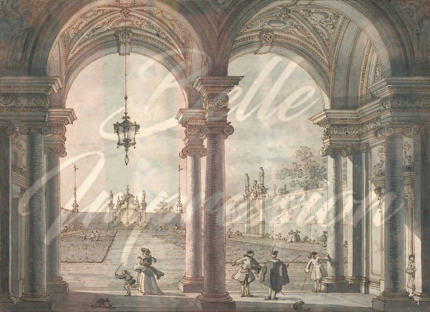 View through a Baroque by Antonio Wallpaper, full wall murals, Wall of ancient castle, fine art photo wallpapers of baroque castle corridor