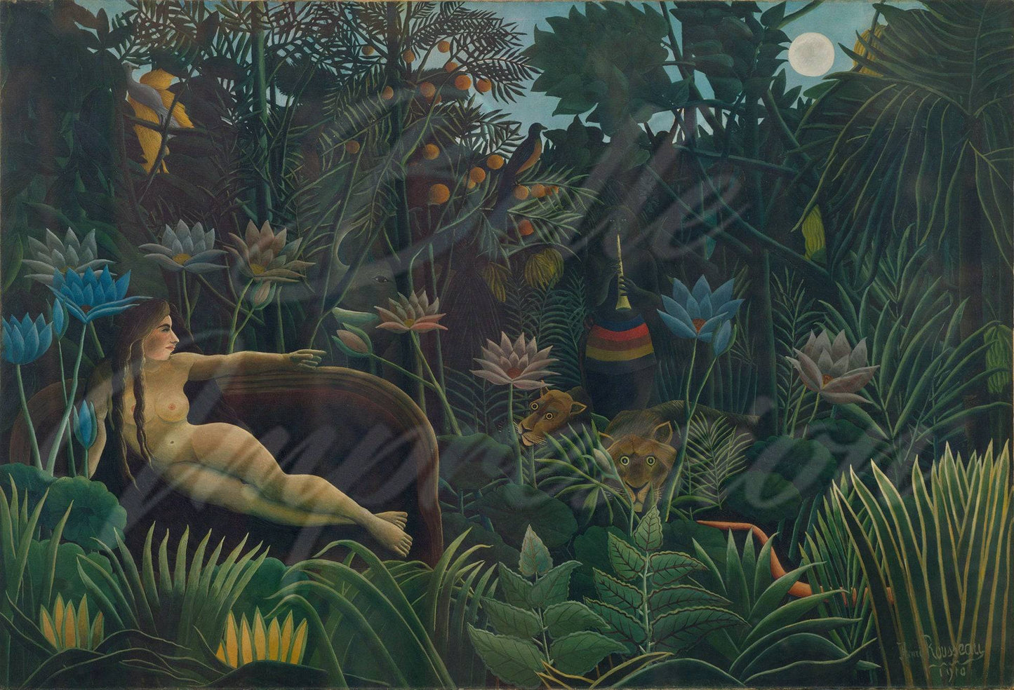 The Dream jungle by Rousseau Wallpaper, jungle wallpaper , tropical wallpaper, vintage botanical rainforest wallpaper peel and stick