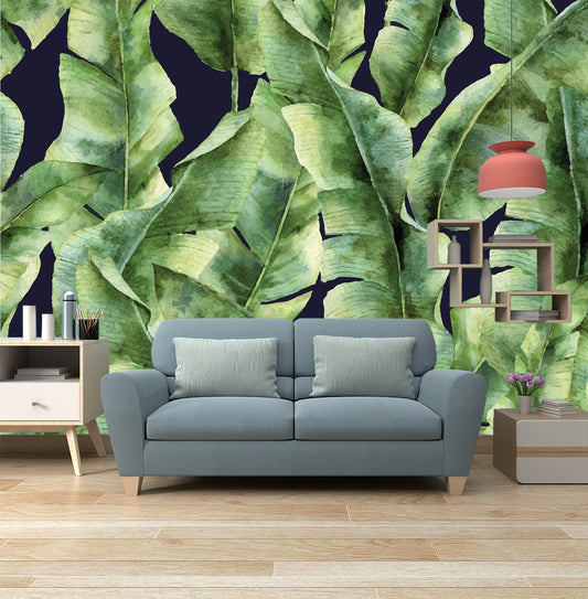 Tropical Banana Leaf Palm Tree Wallpaper, Removable Wallpaper - Peel and Stick - Tropical Jungle Decor - Floral Banana Print Wallpaper