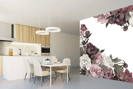 Vintage peonies wall mural, Removable wallpaper, Peony bouquet, Floral wall mural, Peony painting wall sticker, Floral decal, Peel and stick