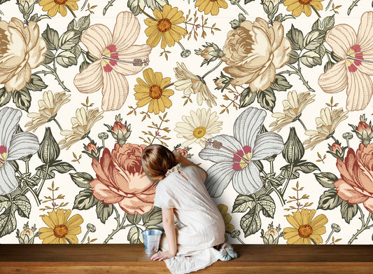 Madelyn Nursery Floral Decor Wallpaper Madelyn Nursery Decor Girls Madelyn Nursery Wall Art Removable Wallpaper Nursery Flower Wall Decor