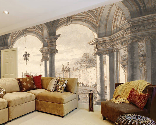 View through a Baroque by Antonio Wallpaper, full wall murals, Wall of ancient castle, fine art photo wallpapers of baroque castle corridor