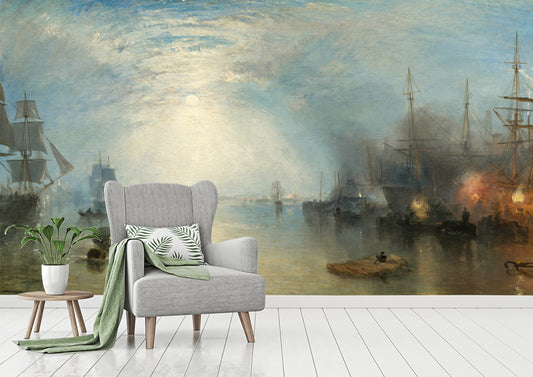 Heaving in Coals by Moonlight by Turner Wallpaper,Abstract Blue Sea, Hand Oil Painting, Home Wall Decor Mural, Dramatic Wall art, Wall mural