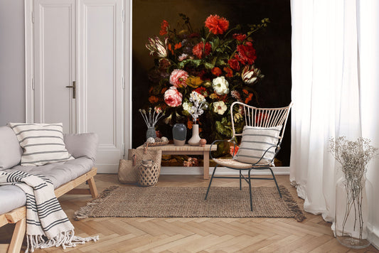 Flower Still Life by Beijeren Wallpaper, Dark floral peel and stick wallpaper, Oil painting, Wall mural, Dark flowers, Dark wall mural