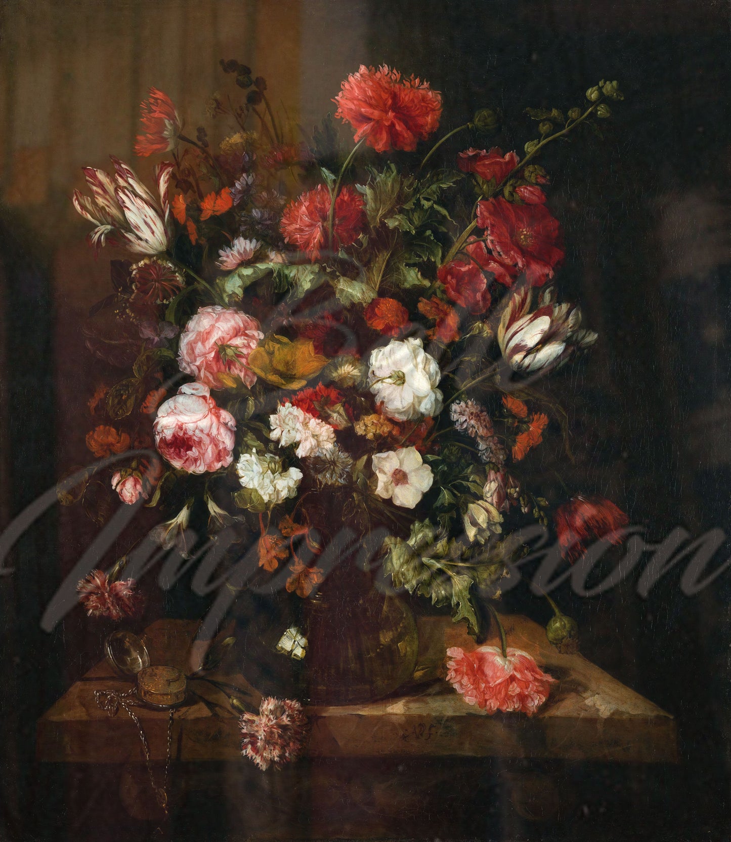 Flower Still Life by Beijeren Wallpaper, Dark floral peel and stick wallpaper, Oil painting, Wall mural, Dark flowers, Dark wall mural