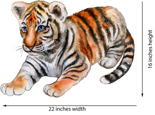 Watercolor big wall sticker set for kids, tiger cub for nursery and home wall decor.