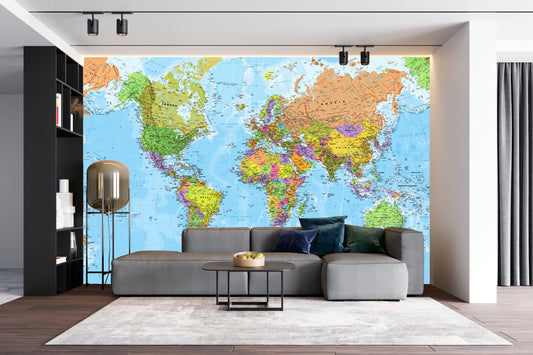 Giant World Map Mural - Classic - Home Decor, Living Room, Bedroom, World Map Wall Decal, Wall Art, vintage map, world map wallpaper