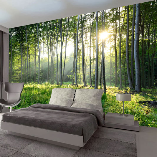 Watercolor custom photo wallpaper 3d green forest nature landsc... for nursery and home wall decor.