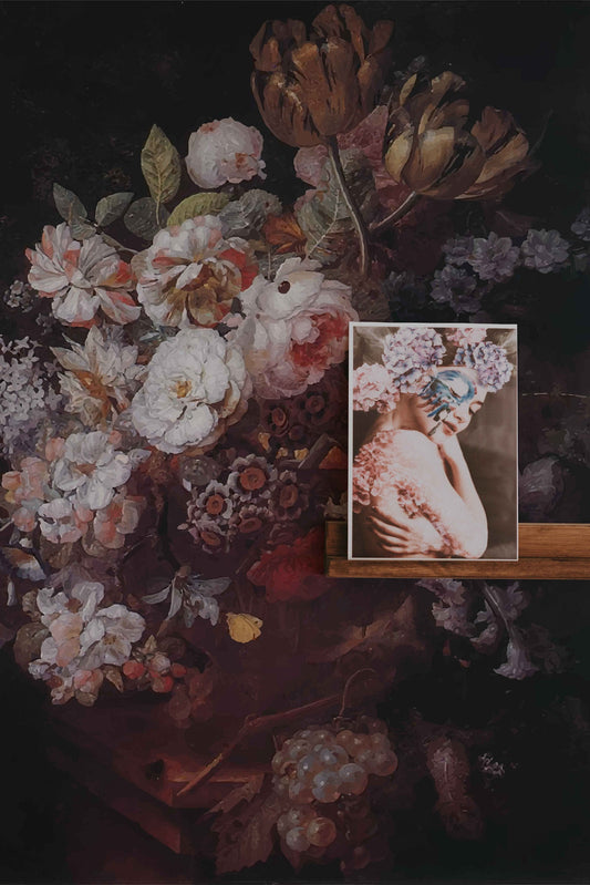 Watercolor pale old floral painting mural for nursery and home wall decor.