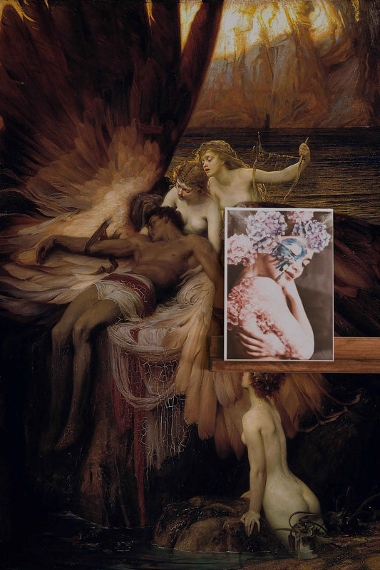 Watercolor the lament for icarus mural for nursery and home wall decor.