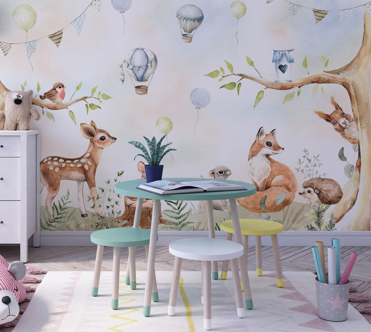 Cute Forest Mural Wallpaper - Unique Wall Decal by Wonderwallsboutique
