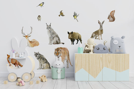 Woodland Wall Decals animals Decals Nursery Forest Wall Decor Bear Deer Fox Pine Tree Wall Art Kids Room Decor Boy Woodland Wall Stickers