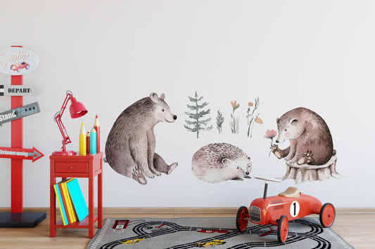 Forest animals wall decal, Nursery wall decal, Watercolor animals Wall stickers, Woodland wall decal, Baby girl room decal Kids room decor