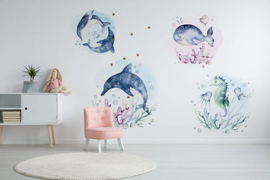 Fabric Wall Decal, FRIENDS of the SEA, Nursery wall decal, Whale wall decal, Marine nursery decal, Sea wall decal, Under the sea wall decal