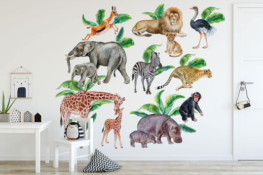 Big Wallsticker Set for kids, safari animals, Wall Decal, Cub, Africa, Watercolor Decal Set, nursery, Peel and stick, Nursery wall sticker