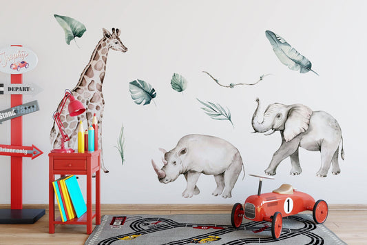 Safari animals wall decal, Nursery wall decal, Jungle animals, Tropical monkey wall stickers, Wall decal for kids, Wild watercolor animals
