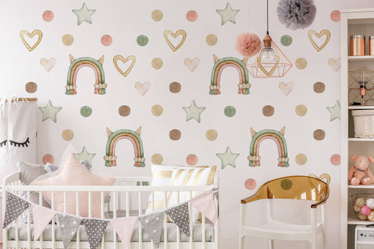 Rainbow wall decal, Nursery wall decal, Watercolor rainbow wall stickers, Boho rainbow decor, Neutral tiny rainbow decal for kids room