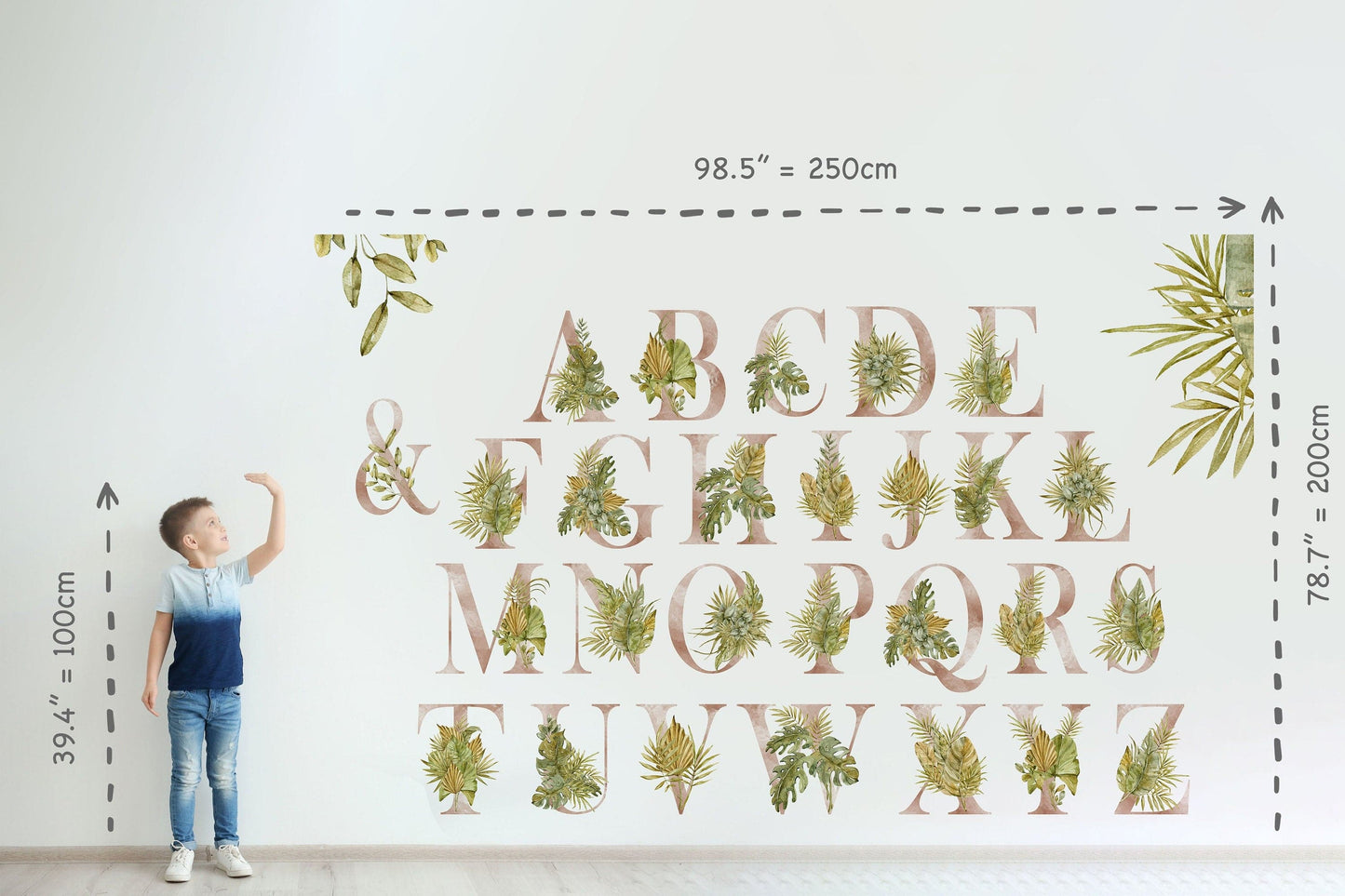 Kids Alphabet Wall Decal Set, Animals Alphabet Wall Sticker, Letters Wall Decal, Cartoon Jungle Wild Animals, ABC Lettering Playroom Decor