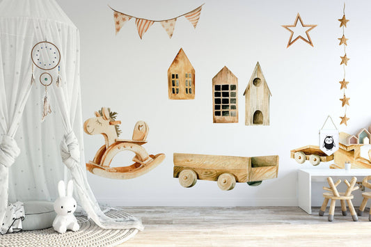Christmas Tree wall sticker, Christmas nursery decoration, Christmas wooden toys, Eco wall decal, Nursery wall decal