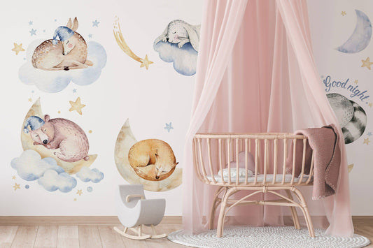 Fabric Wall Decal, Flying Animals, Nursery wall decal, Watercolor decals, Elephant wall decal, nursery sticker, baby decal