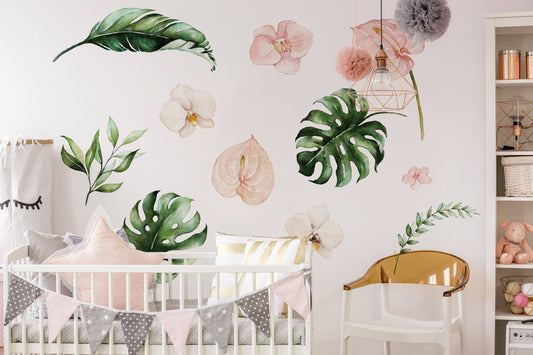 Delaney Mae Blush Pink Nursery Flower Decor Wall Decals Blooms Peonies Watercolor Floral Garden Decor Girls Baby Room Baby Pink Peony