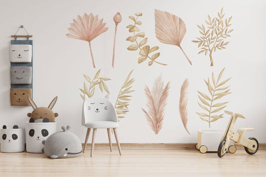 Floral Nursery Wall Decals Camila Border Vintage Flowers Wall Stickers Roses Hibiscus Peonies Antique Floral Garden Décor Girls Baby Room