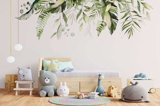 Tropical Blush Green Nursery Wall Decor Flowers Wall Decals Blooms Peonies Watercolor Floral Garden Decor Girls Baby Room Baby Green Peony