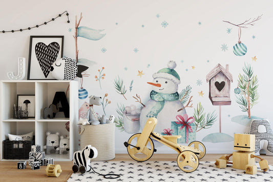 Christmas wall decal, Christmas Decoration, Snowman wall decals, Christmas tree wall stickers, Forest animals decal, nursery decal