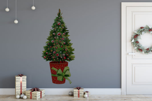 Watercolor christmas tree wall decal christmas tree wall sticker christmas tree christmas decals for nursery and home wall decor.