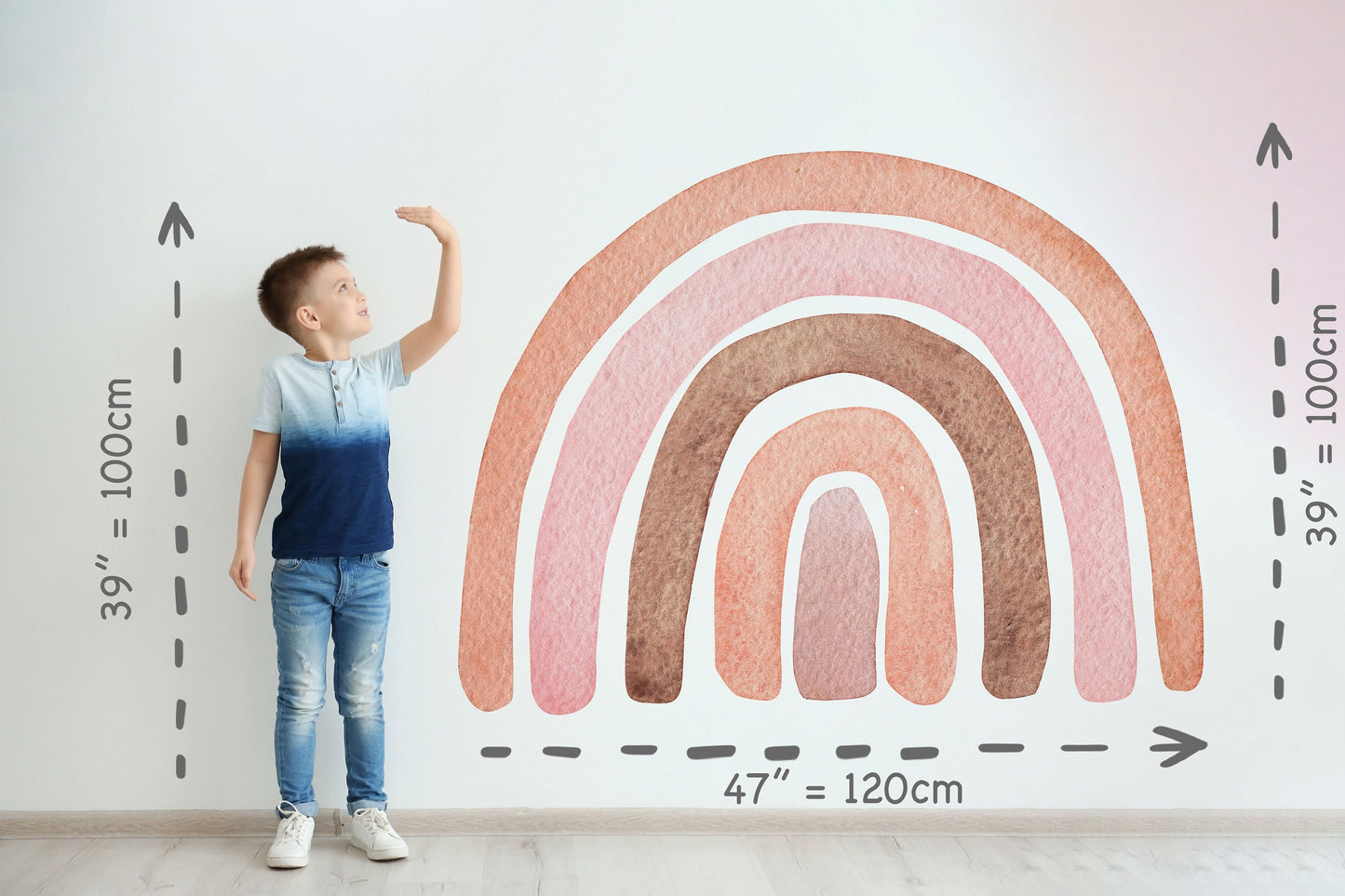 Watercolor large rainbow wall sticker with heart raindrops mural ideal for nursery, kids room, photo prop, baby shower, rainbow baby for nursery and home wall decor.