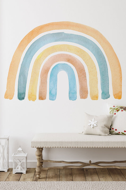 Watercolor mural ideal nursery decor, boho rainbow wall stickers, wall decor, boho watercolor playroom kids, girl bedroom, photo prop, baby shower for nursery and home wall decor.