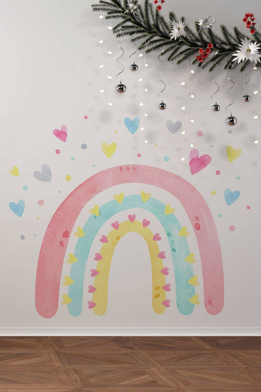 Watercolor boho watercolor playroom kids, mural ideal nursery decor, boho rainbow wall stickers, wall decor, girl bedroom, photo prop, baby shower for nursery and home wall decor.