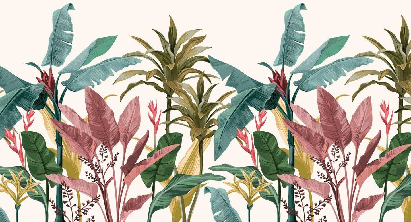 Colorful wall mural with Palm tree .Boho chic palm wallpaper. Bohemian color tropical wallpaper - peel and stick wallpaper - wall mural