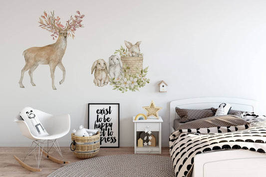 Fabric Wall Decal Buddies Nursery wall decal, Watercolor decals, Woodland wall decal, hedgehog wall decal, Baby wall decal