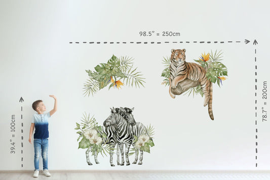 Leopard wall decal, Safari animals wall sticker, Nursery wall decal, Jungle animals, Wild watercolor animals, Wall decal for kids