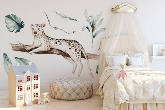 Safari animals wall decal, Nursery wall decal, Jungle animals, Tropical tiger wall stickers, Wall decal for kids, Wild watercolor animals,