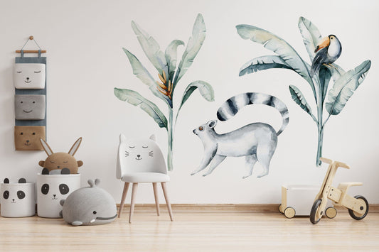 Big Tropical Decal Set with Watercolor Palm Tree Wall Sticker