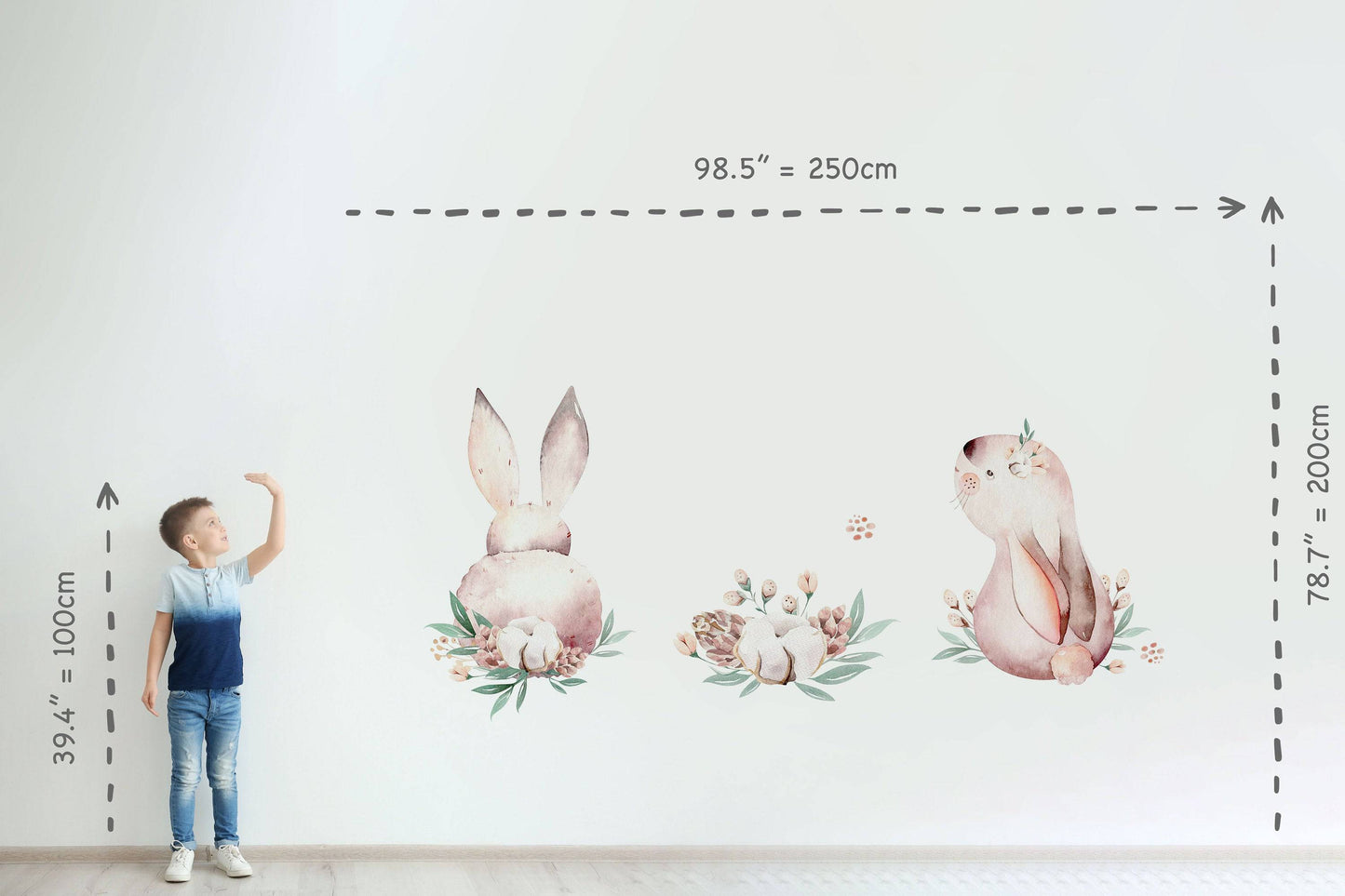 Fabric Wall Decal Nursery wall decal, Watercolor wall decals, Bunny wall decal, ballerinas decal, Pink nursery art