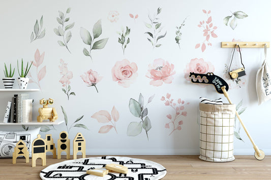 Nursery Decor Flowers Delaney Mae Blush Pink Wall Decals Blooms Peonies Watercolor Floral Garden Decor Girls Baby Room Baby Pink Peony