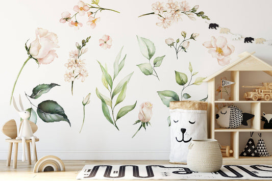 Peony Flower Wall Decals, Floral Wall Decals Nursery, White Peonies Wall Decals Peel & Stick, Watercolor Peony Wall Stickers Decor for Wall