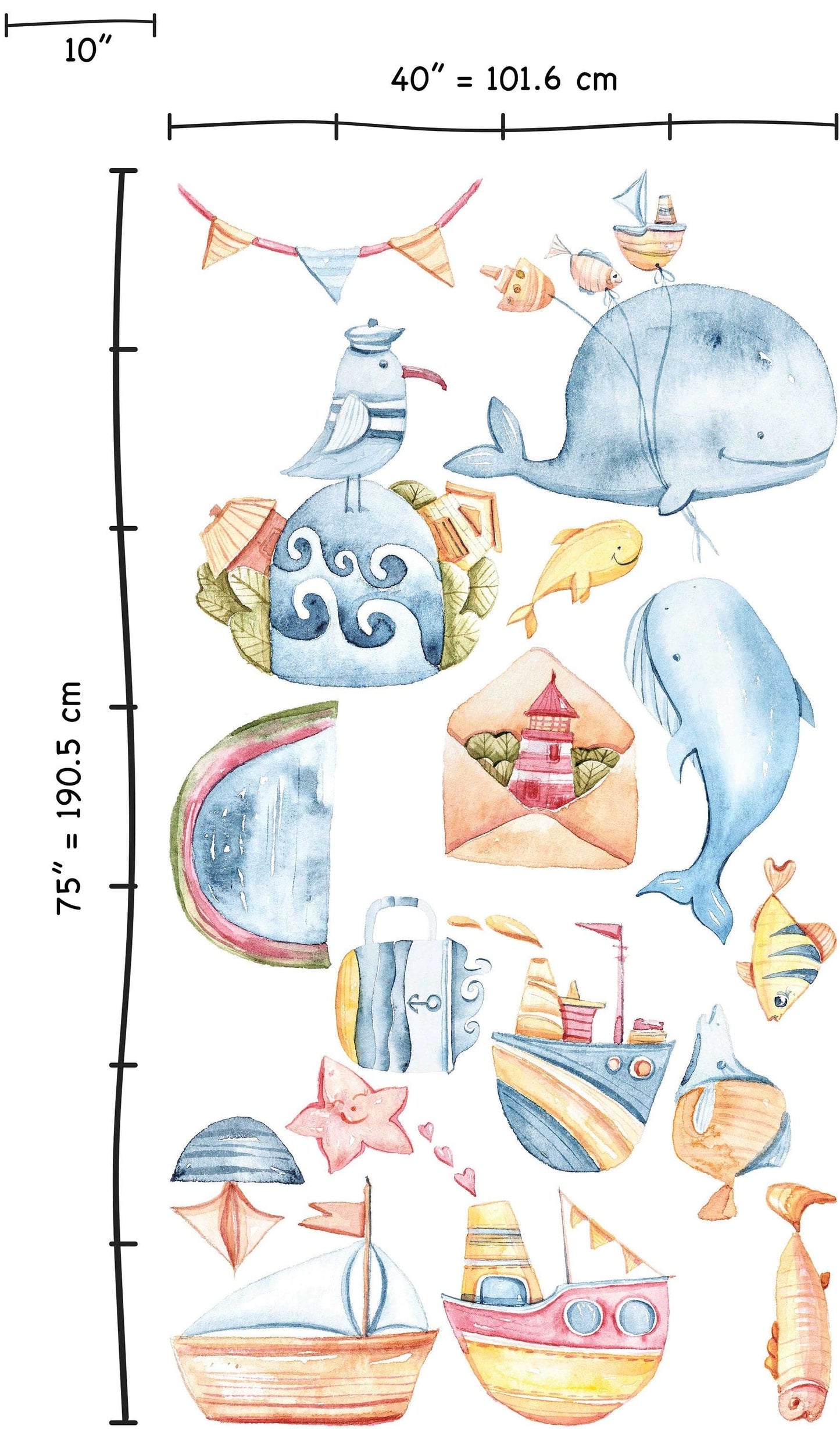 Waterland Dolphine Wall decal for kids / ocean / sea / fish / underwater set / hand painted / watercolor