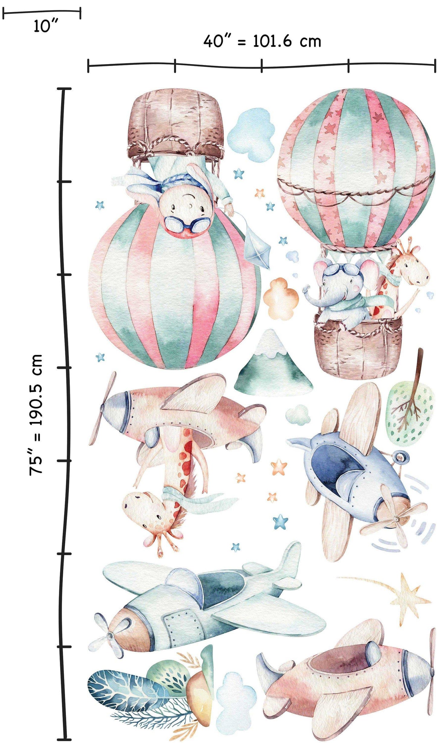 Repositionable Fabric Wall Decal, Nursery wall sticker, Bears wall decal, Transportation wall decal, Hot air Balloon decal