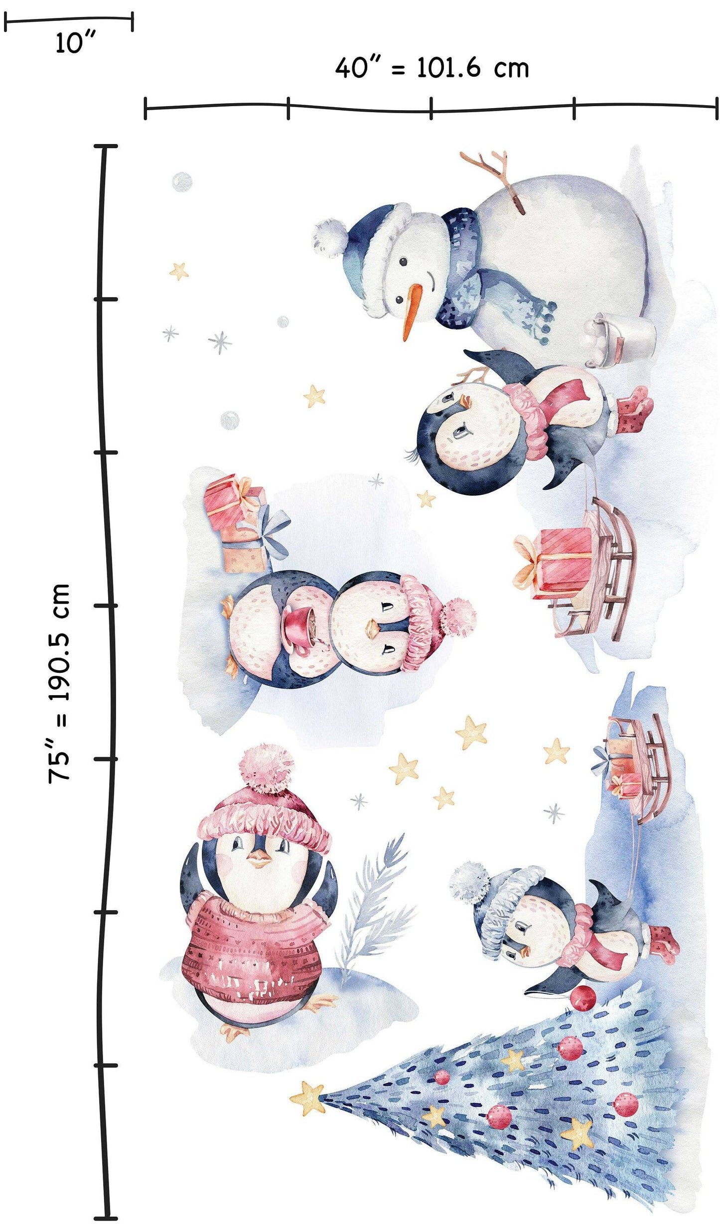 Christmas Decals, Christmas Decoration, Christmas Wall Decal, Xmas Decals, Watercolor kids decal, New Year Decal, Christmas Wall Sticker