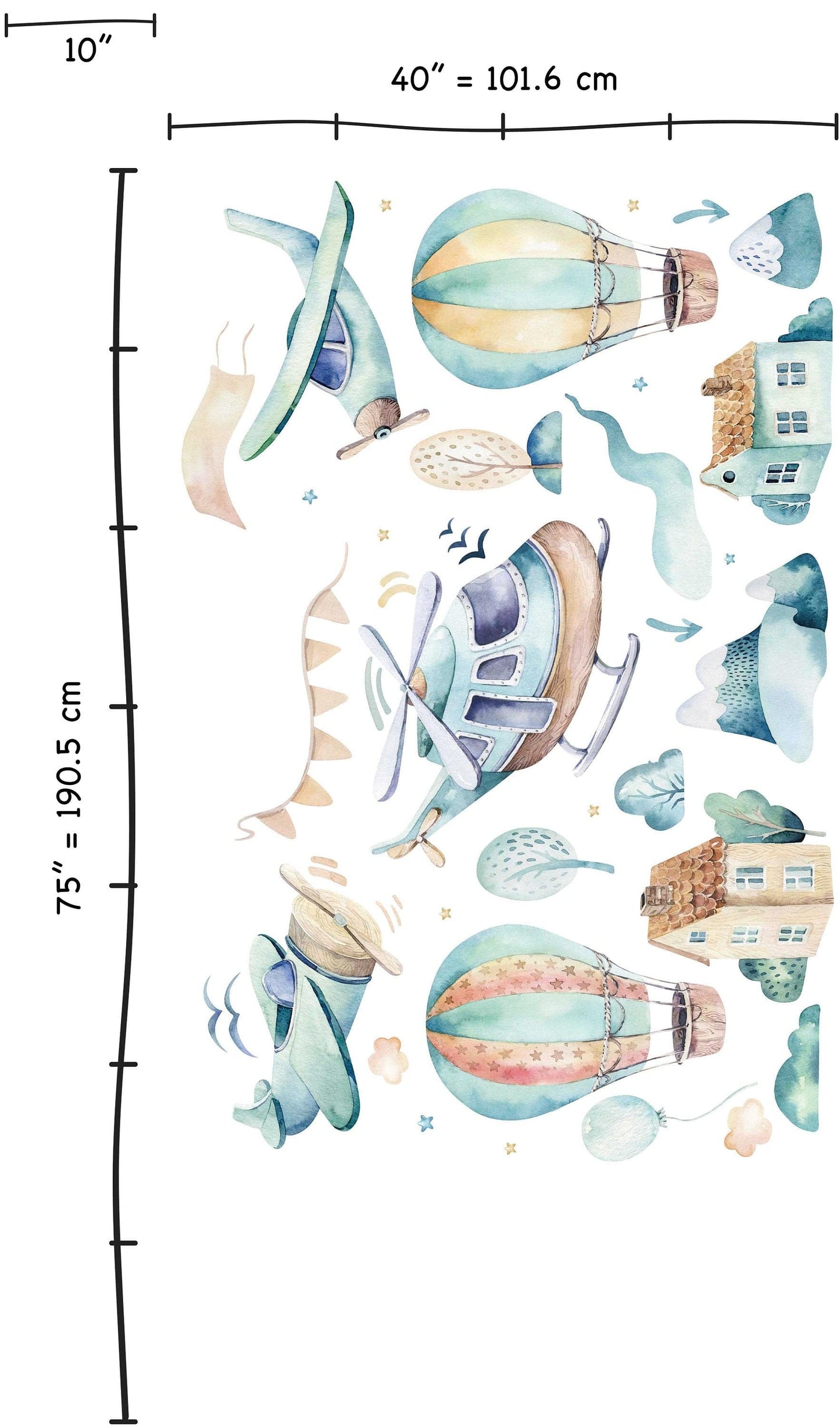 Hot air balloon Wall decal, Nursery wall decal, Watercolor Hot air balloon, Airplane wall sticker, Boys wall decal, Name wall decal