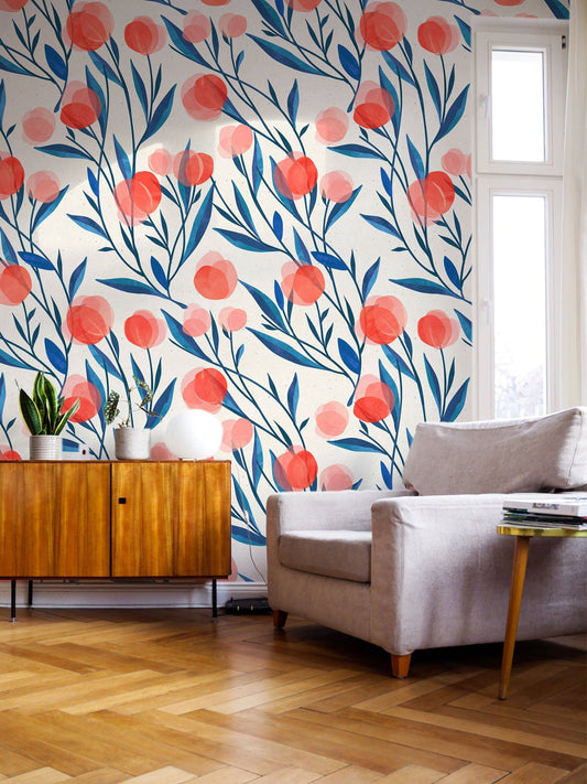 Popy Flowers | Peel and Stick Wallpaper | Removable Wallpaper | Wall Decor | Home Decor | Wall Prints | Wall Hanging