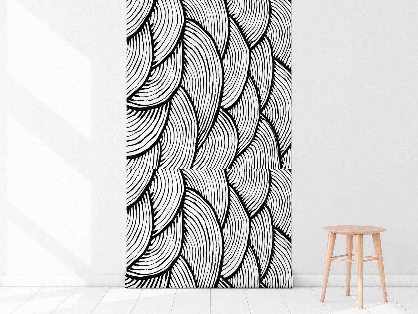 Black and White Scaloops | Removable Wallpaper | Peel and Stick Wallpaper | Wall Paper | Wall Mural
