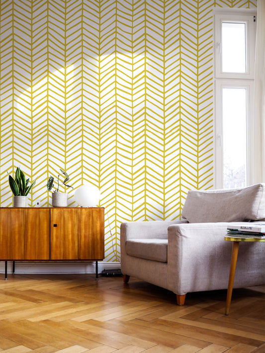 Watercolor herringbone peel and stick for nursery and home wall decor.