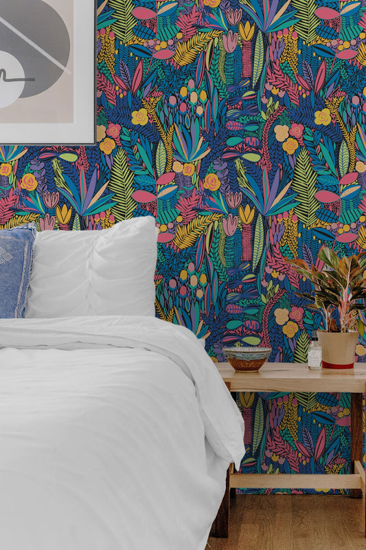 Bright Tropical Leaf | Removable Wallpaper | Scandinavian Wallpaper | Temporary Wallpaper | Peel and Stick Wallpaper